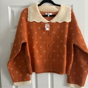 Jacquie The Label Cottage Winter Sweater Cardigan Pumpkin NWOT Size L